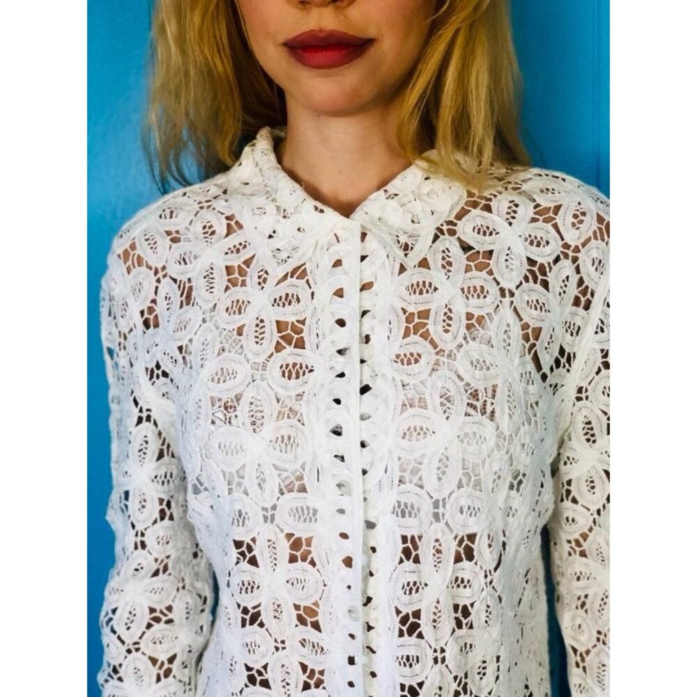 Gianfranco Ferre Vintage White Lace Blouse Fits 14 16
